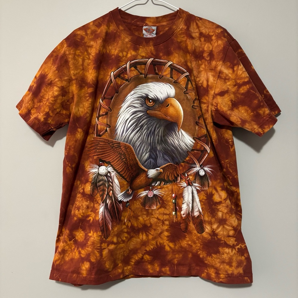 Rock Eagle Tie Dye T-Shirt 100% Cotton Orange Eagle
